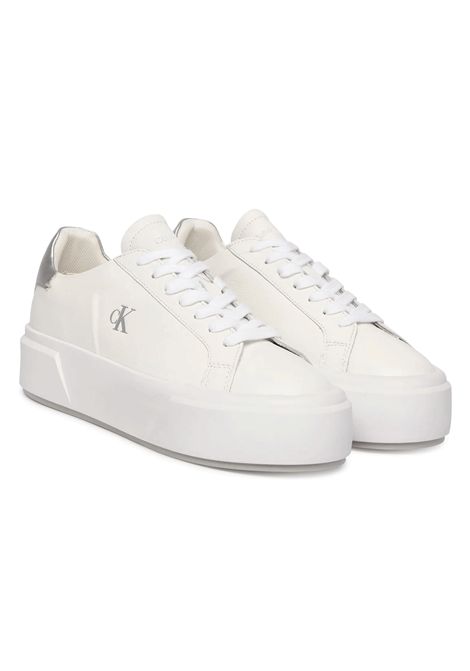 Scarpe Calvin Klein Sienna Leather Logo Flatform Bianco Argento Donna CALVIN KLEIN | Sneakers | YW0YW01929-0LC